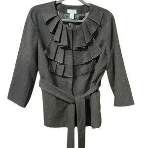 LOFT Charcoal Ruffle Blazer with Belt